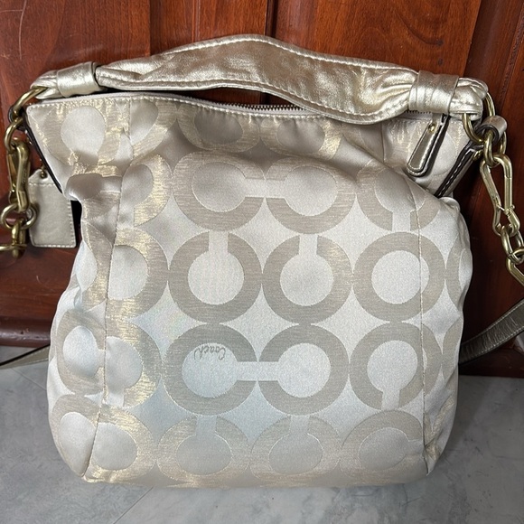 Coach Kristen Satchel shoulder bag Crossbody gold metallic canvas pristine - Picture 8 of 16